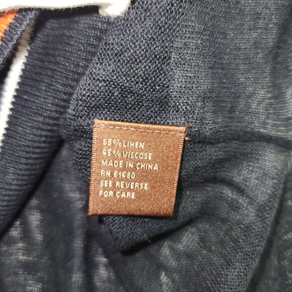 525 America Navy V-Neck SweaterStriped Trim XS/S Womens Linen/Viscose 2382 - Picture 5 of 8